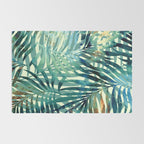 Tropical, Jungle, Palm Leaves, Watercolor Abstract, Blue and Green Rug Gallery Image 2