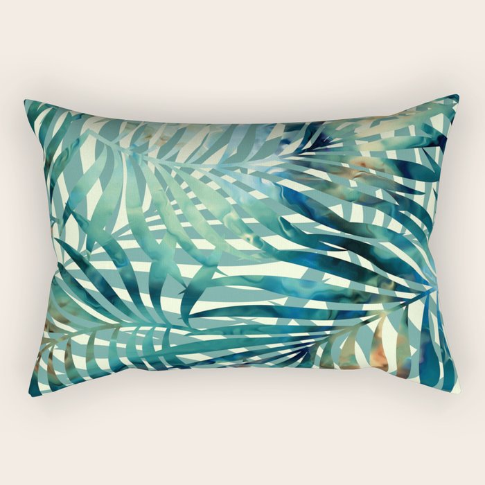 Tropical, Jungle, Palm Leaves, Watercolor Abstract, Blue and Green Rectangular Pillow Gallery Image 2