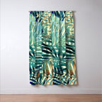 Tropical, Jungle, Palm Leaves, Watercolor Abstract, Blue and Green Window Curtain Gallery Image 3