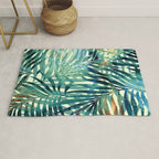 Tropical, Jungle, Palm Leaves, Watercolor Abstract, Blue and Green Rug Gallery Image 1