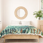 Tropical, Jungle, Palm Leaves, Watercolor Abstract, Blue and Green Duvet Cover Gallery Image 3