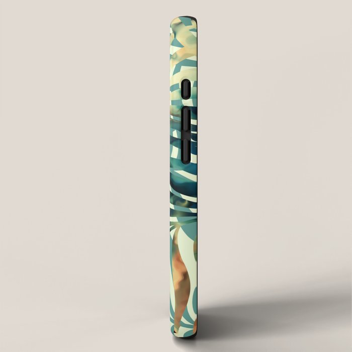 Tropical, Jungle, Palm Leaves, Watercolor Abstract, Blue and Green iPhone Case Gallery Image 2