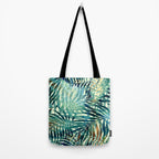 Tropical, Jungle, Palm Leaves, Watercolor Abstract, Blue and Green Tote Bag Gallery Image 2