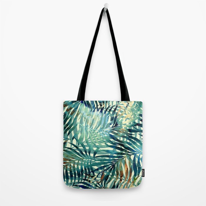 Tropical, Jungle, Palm Leaves, Watercolor Abstract, Blue and Green Tote Bag Gallery Image 2