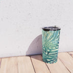 Tropical, Jungle, Palm Leaves, Watercolor Abstract, Blue and Green Travel Mug Gallery Image 4