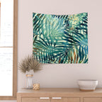 Tropical, Jungle, Palm Leaves, Watercolor Abstract, Blue and Green Wall Tapestry Gallery Image 2