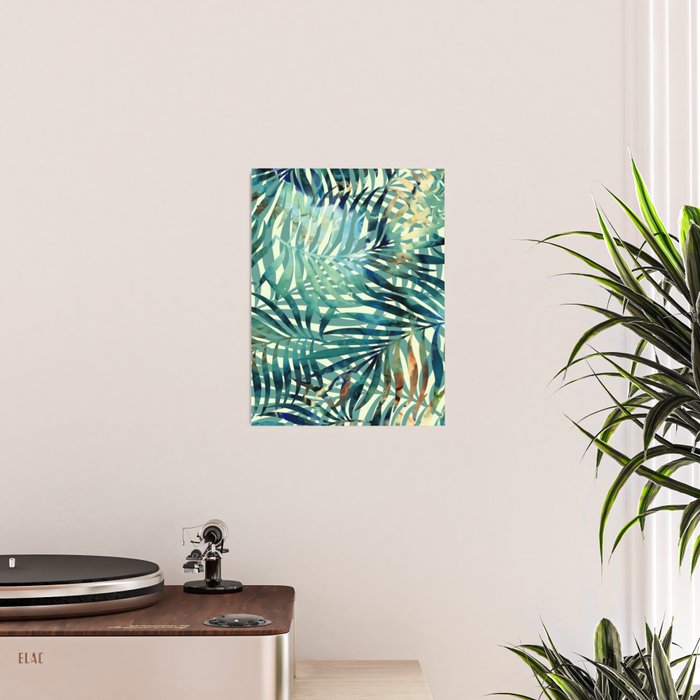 Tropical, Jungle, Palm Leaves, Watercolor Abstract, Blue and Green Poster Gallery Image 2