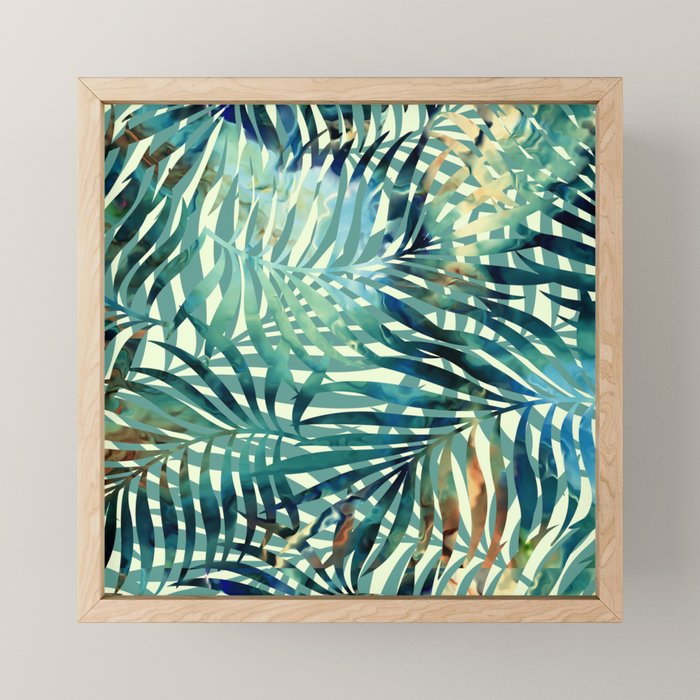 Tropical, Jungle, Palm Leaves, Watercolor Abstract, Blue and Green Mini Art Print Gallery Image 1