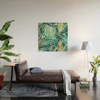 Tropical, Jungle, Palm Leaves, Watercolor Abstract, Blue and Green Wood Wall Art Gallery Image 2
