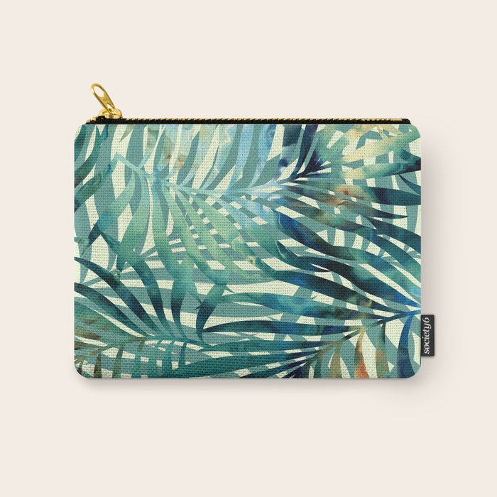 Tropical, Jungle, Palm Leaves, Watercolor Abstract, Blue and Green Carry All Pouch Gallery Image 1