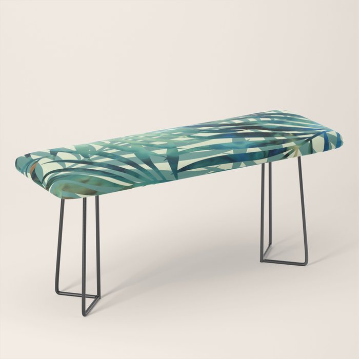 Tropical, Jungle, Palm Leaves, Watercolor Abstract, Blue and Green Bench Gallery Image 1