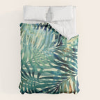 Tropical, Jungle, Palm Leaves, Watercolor Abstract, Blue and Green Duvet Cover Gallery Image 6