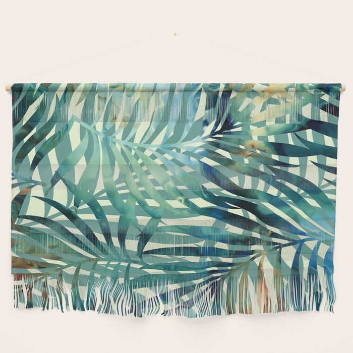 Tropical, Jungle, Palm Leaves, Watercolor Abstract, Blue and Green Wall Hanging Gallery Image 1