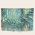 Tropical, Jungle, Palm Leaves, Watercolor Abstract, Blue and Green Wall Hanging Gallery Image 1