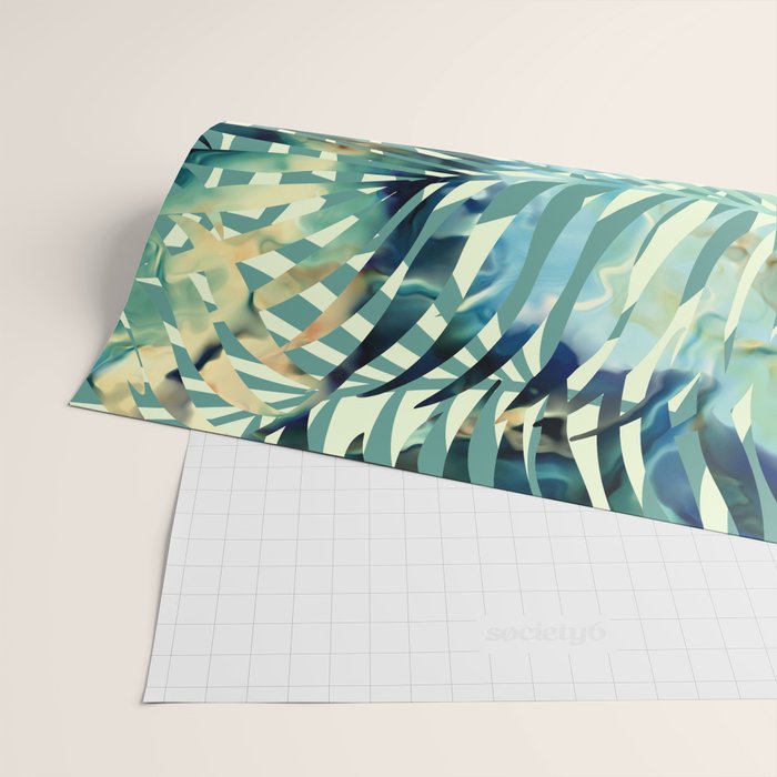 Tropical, Jungle, Palm Leaves, Watercolor Abstract, Blue and Green Wrapping Paper Gallery Image 2