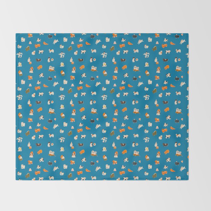 Japanese toys in blue Throw Blanket Gallery Image 2