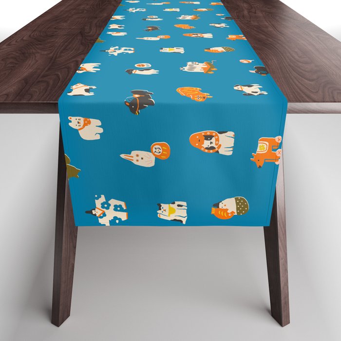 Japanese toys in blue Table Runner Gallery Image 1