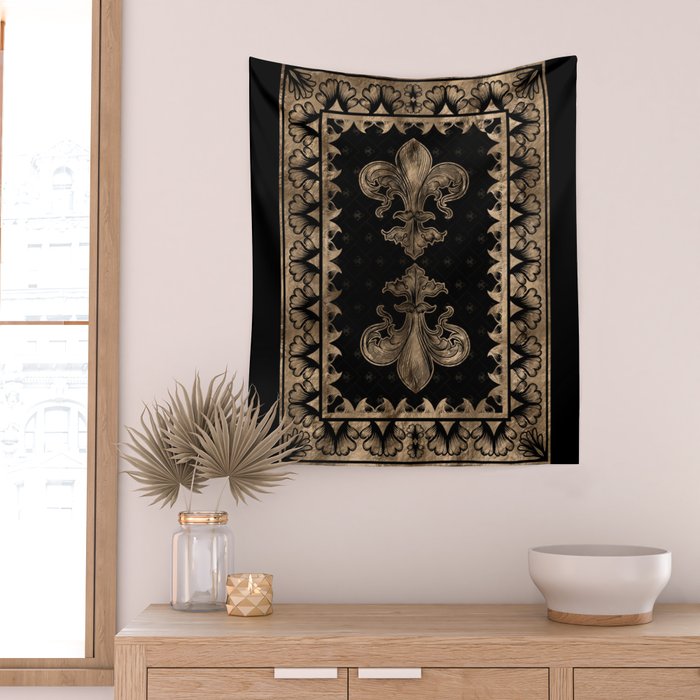 Fleur-de-lis - Black and Gold #1 Wall Tapestry Gallery Image 2