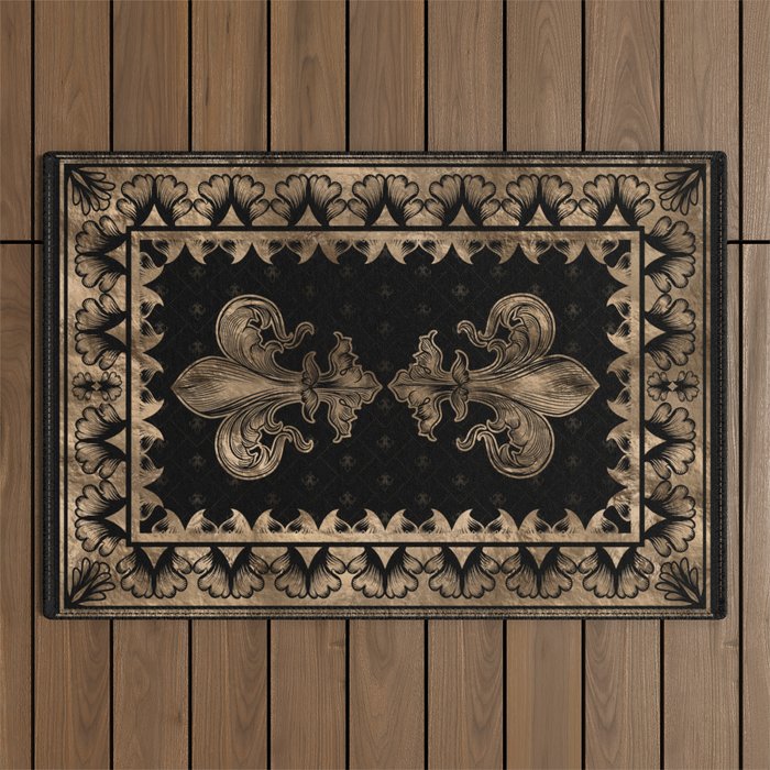 Fleur-de-lis - Black and Gold #1 Outdoor Rug Gallery Image 1