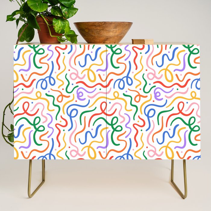 Colorful line doodle art pattern Credenza Gallery Image 1