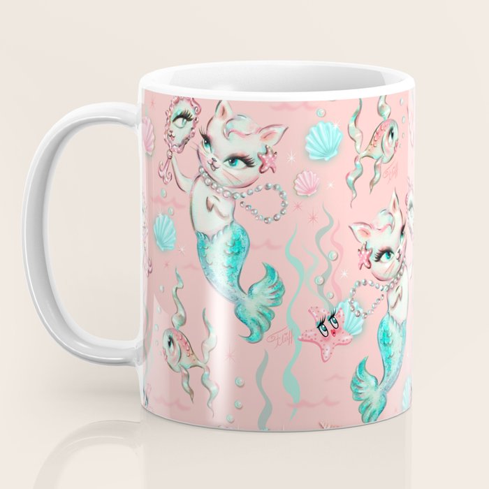 Merkittens with Pearls on blush Coffee Mug Gallery Image 3