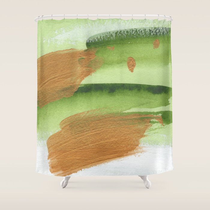 Mixed Media Green Gold White 1 Shower Curtain Gallery Image 1