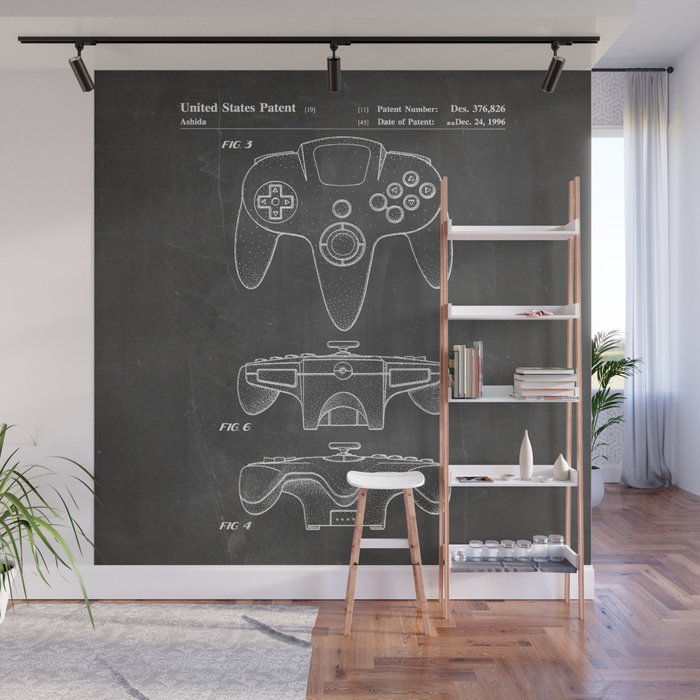 Video Game Controller Patent - Retro Gaming Game Room Art - Black Chalkboard Wall Mural Gallery Image 1
