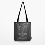 Video Game Controller Patent - Retro Gaming Game Room Art - Black Chalkboard Tote Bag Gallery Image 2
