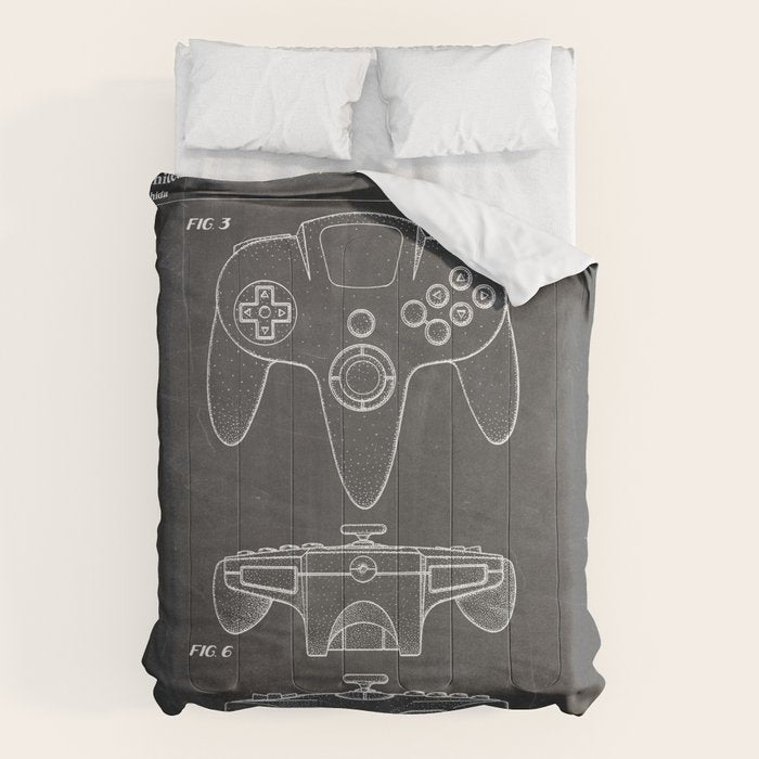 Video Game Controller Patent - Retro Gaming Game Room Art - Black Chalkboard Comforter Gallery Image 6