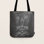 Video Game Controller Patent - Retro Gaming Game Room Art - Black Chalkboard Tote Bag Gallery Image 1