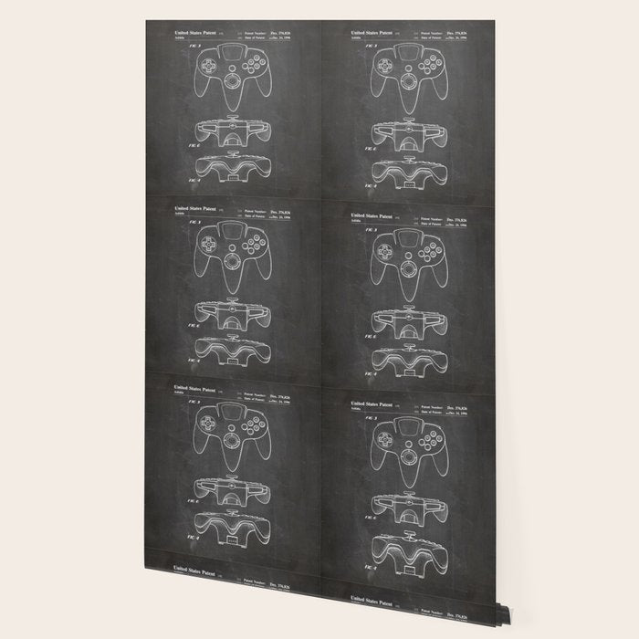 Video Game Controller Patent - Retro Gaming Game Room Art - Black Chalkboard Wallpaper Gallery Image 2