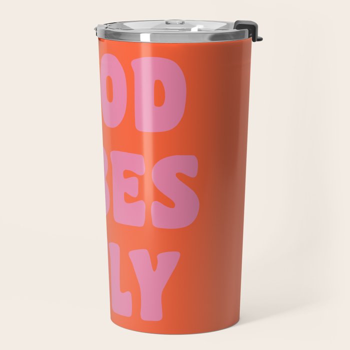 Retro Good Vibes Only Lettering in Pink and Orange Travel Mug Gallery Image 2