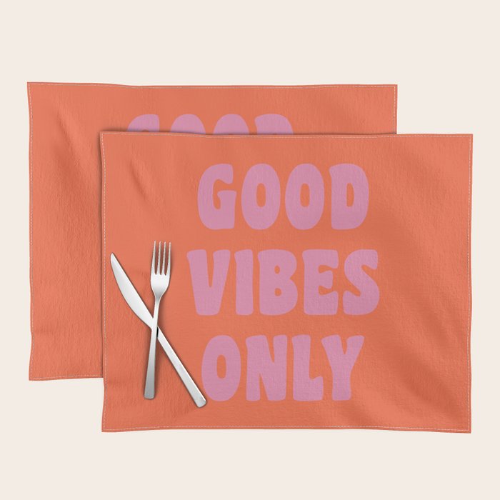 Retro Good Vibes Only Lettering in Pink and Orange Placemat Gallery Image 1