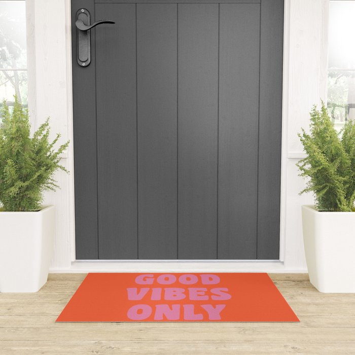 Retro Good Vibes Only Lettering in Pink and Orange Welcome Mat Gallery Image 3