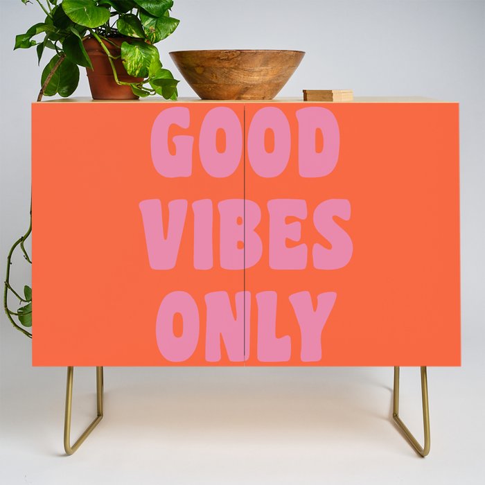 Retro Good Vibes Only Lettering in Pink and Orange Credenza Gallery Image 1