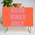Retro Good Vibes Only Lettering in Pink and Orange Credenza Gallery Image 1