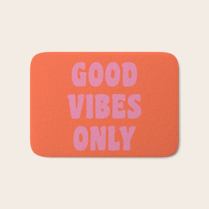Retro Good Vibes Only Lettering in Pink and Orange Bath Mat Gallery Image 1