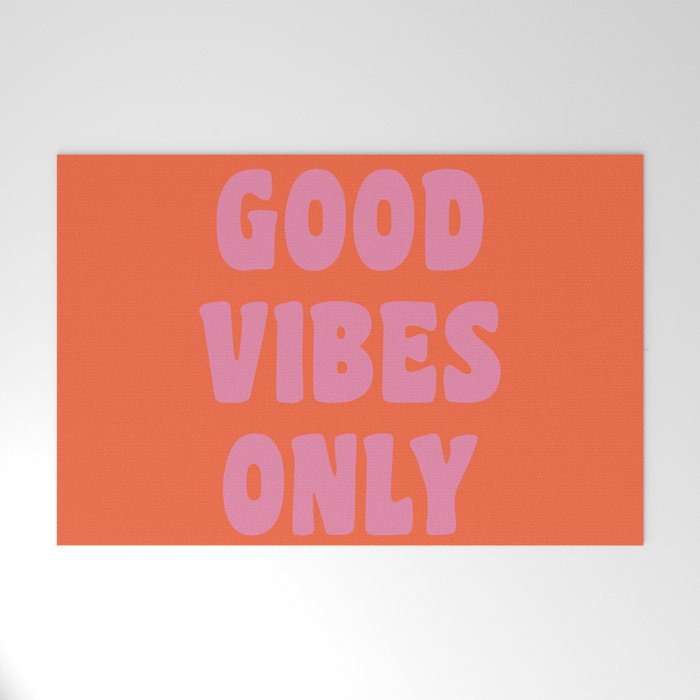 Retro Good Vibes Only Lettering in Pink and Orange Welcome Mat Gallery Image 1