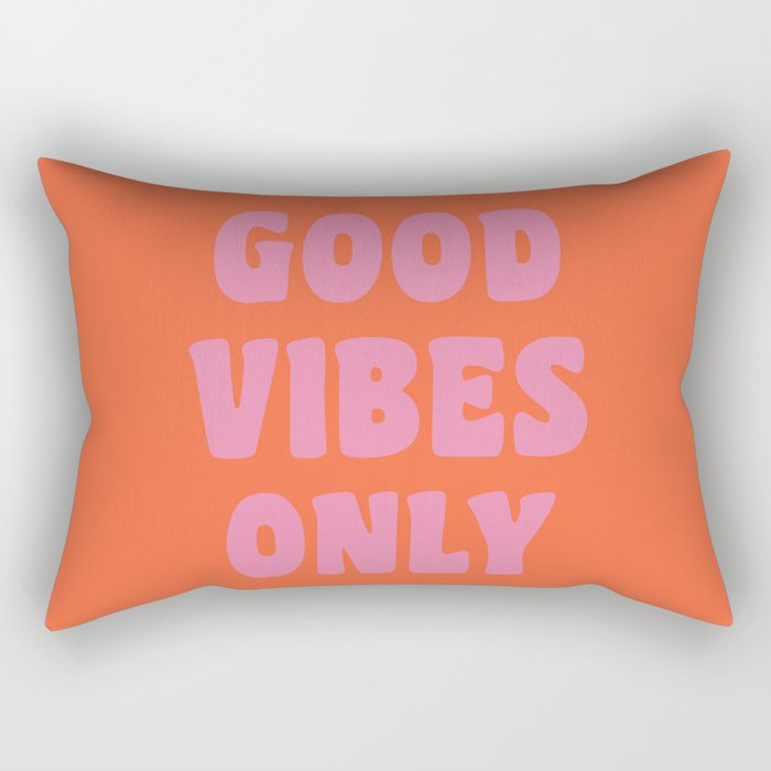 Retro Good Vibes Only Lettering in Pink and Orange Rectangular Pillow Gallery Image 1