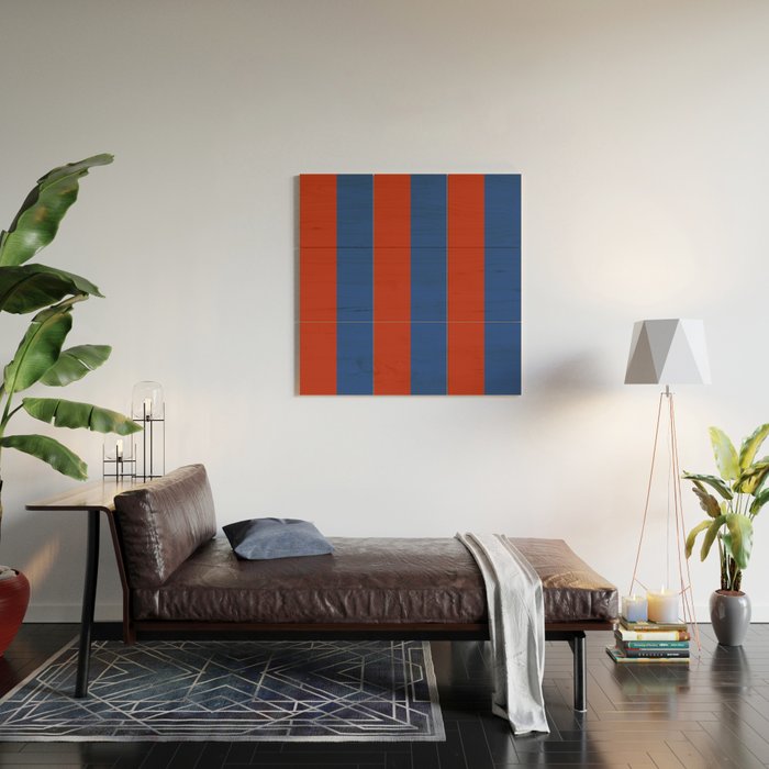Ultramarine and Carrot Cake Stripes Wood Wall Art Gallery Image 2