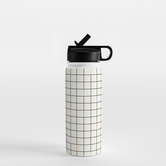 Minimalist Black and Off-White Grid with Color Accents Water Bottle Gallery Image 1