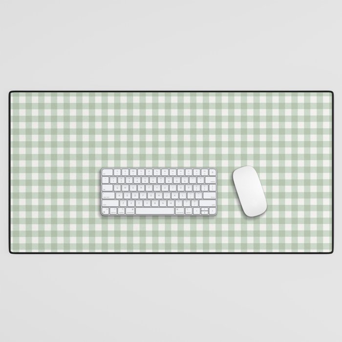 Gingham Plaid Pattern - Sage Green Desk Mat Gallery Image 1
