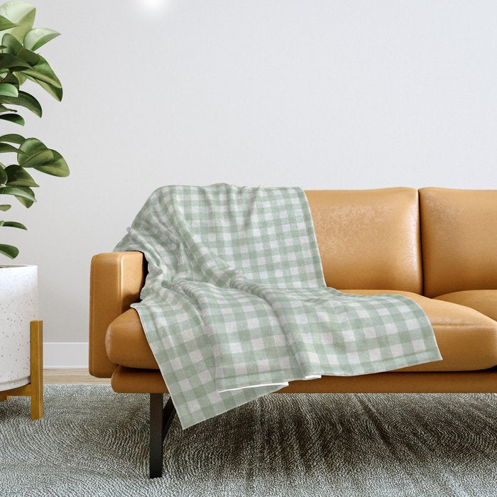 Gingham Plaid Pattern - Sage Green Throw Blanket Gallery Image 1