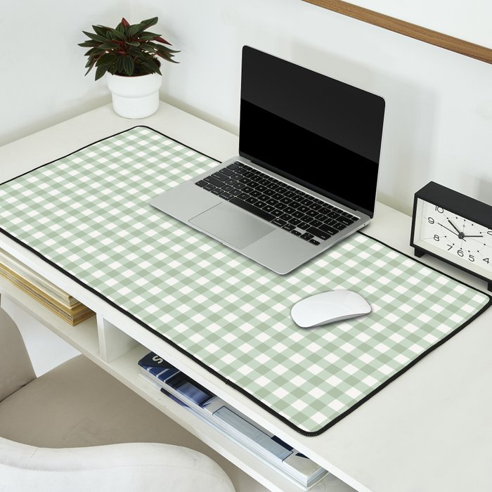 Gingham Plaid Pattern - Sage Green Desk Mat Gallery Image 2
