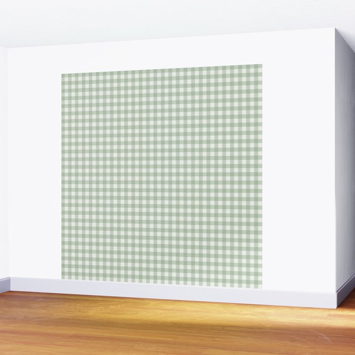 Gingham Plaid Pattern - Sage Green Wall Mural Gallery Image 2