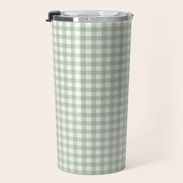 Gingham Plaid Pattern - Sage Green Travel Mug Gallery Image 3