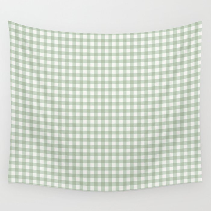 Gingham Plaid Pattern - Sage Green Wall Tapestry Gallery Image 1