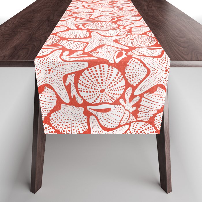 Ocean Floor Nautical Shells Red Table Runner Gallery Image 1