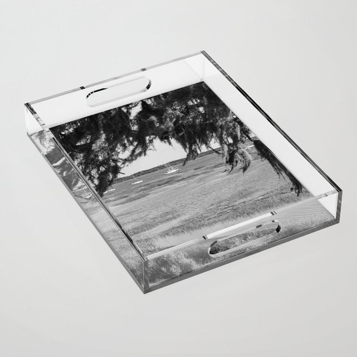 Beaufort South Carolina Spanish Moss and Sailboats Photography Acrylic Tray Gallery Image 1