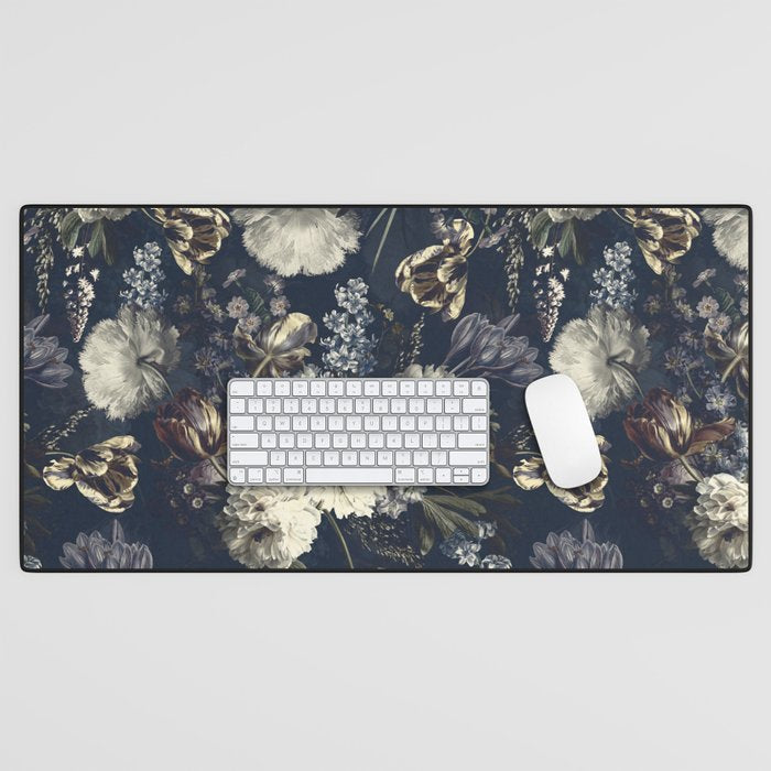 Antique Blue Moonlight Midnight Baroque Flower Garden Desk Mat Gallery Image 1